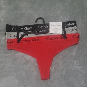 Calvin Klein Red, Grey, and Black Thong Set